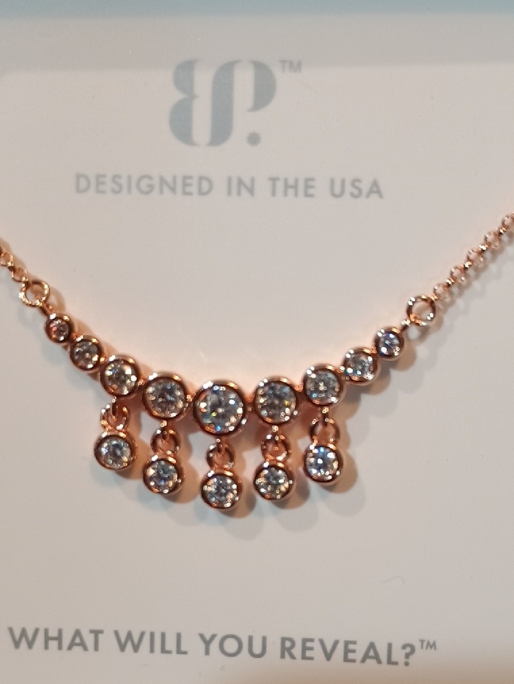 bp Rose Gold Crystal Drop Necklace